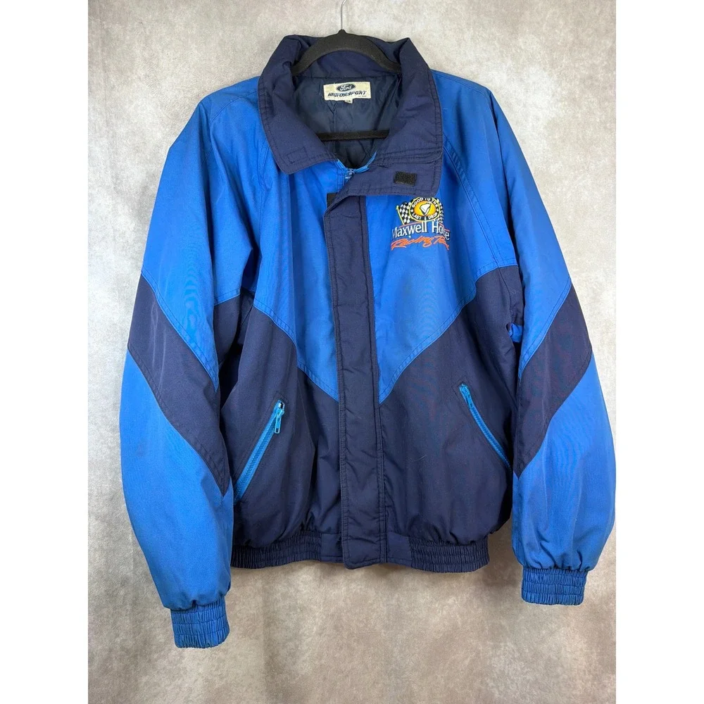 VTG 90s Ford Motorsport‎ Racing Jacket Mens XL Blue Maxwell House Racing Team